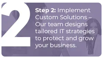 Step 2: Implement Custom Solutions – Our team designs tailored IT strategies to protect and grow your business.